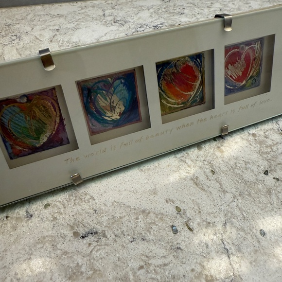 Unique Triple Matted Multicolor Desktop Art Print‎ Watercolor Hearts 9' x 3' - Picture 6 of 9